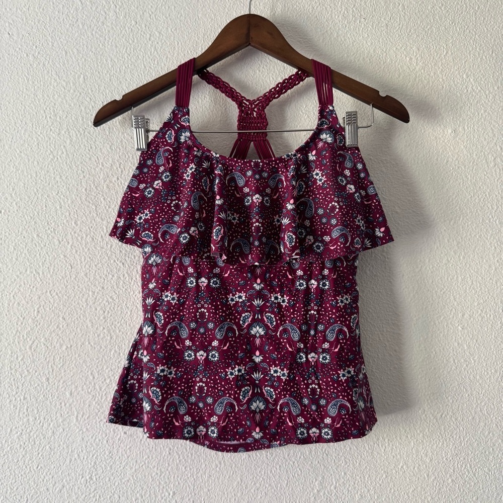 Arizona Jean Paisley Flounce Braided Tankini Swim Top Large Boho Beach - Picture 11 of 11